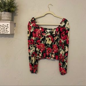 Floral puff sleeve crop top